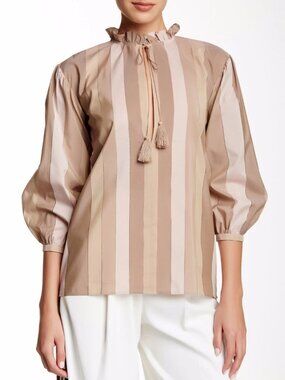 RACHEL ZOE Enid Striped Tassel Blouse Top Size 6 NWT $345